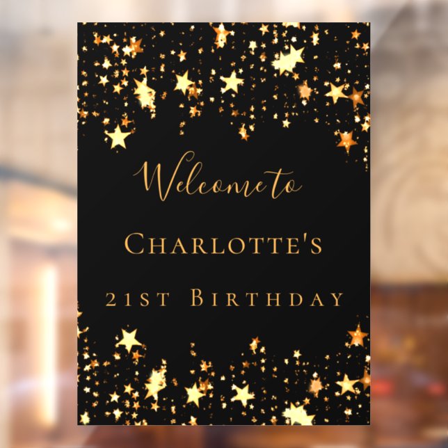 Autocollant Pour Fenêtre fête d'anniversaire noir étoiles d'or bienvenue (Feuille 2)