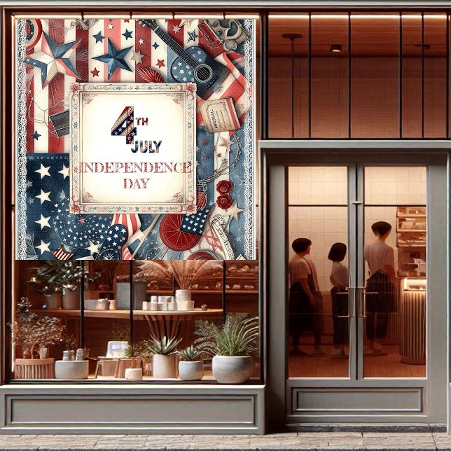 Autocollant Pour Fenêtre Fête de l'Indépendance du 4 juillet Shabby Chic Ét (4th July Independence Day Shabby Chic Star Stripes Window Cling)