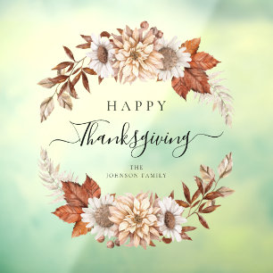 Autocollant Pour Fenêtre Feuilles de chêne rustiques Joyeux Thanksgiving