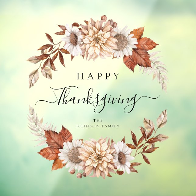 Autocollant Pour Fenêtre Feuilles de chêne rustiques Joyeux Thanksgiving  (Feuille 3)
