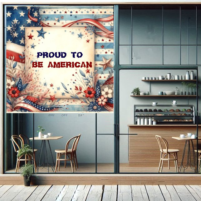 Autocollant Pour Fenêtre Fier D'Être Américain Fête De L'Indépendance Chic  (Proud To Be American Independence Day Shabby Chic Window Cling)