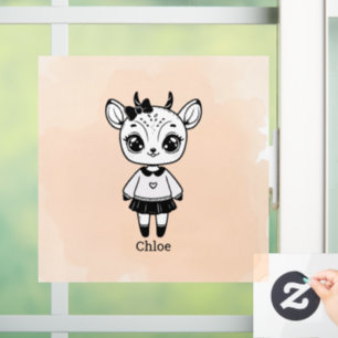 Autocollant Pour Fenêtre Fille Antilope Adorable - Dessin Mignon à Croquer