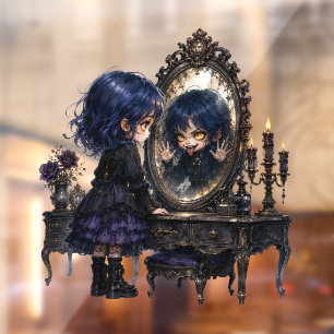 Autocollant Pour Fenêtre Fille d'anime gothique et miroir de vanité vintage