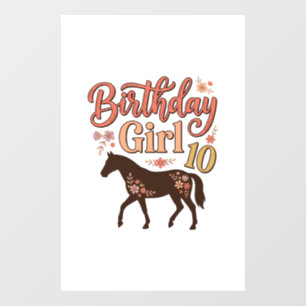 Autocollant Pour Fenêtre Fille d'anniversaire 10 Cheval Floral Design Vecto
