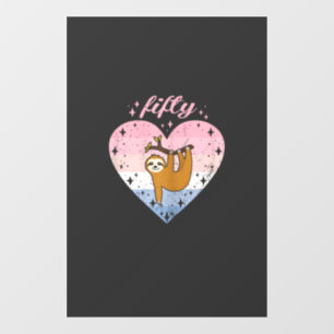 Autocollant Pour Fenêtre Fille de 50 ans anniversaire mignonne paresseux 50