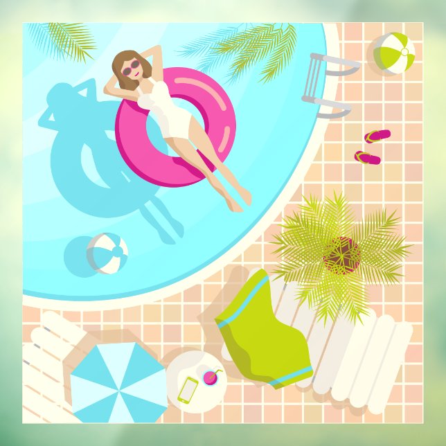 Autocollant Pour Fenêtre Fille de piscine en bikini plage d'été (Feuille 3)