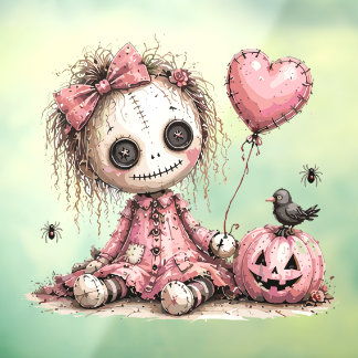 Autocollant Pour Fenêtre Fille gothique ragdoll & citrouille rose