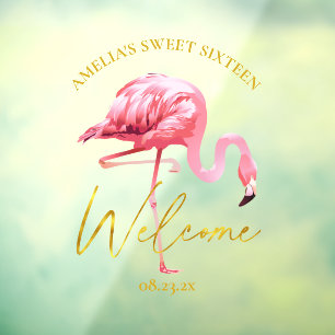 Autocollant Pour Fenêtre Flamant rose tropical Sweet 16 Welcome ID922