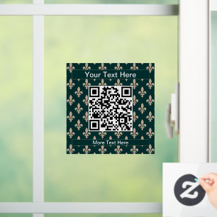Autocollant Pour Fenêtre Fleur de Lis Motif, Français, Royal, Crème, Vert