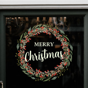 Autocollant Pour Fenêtre Fleur de Noël Wreath Joyeux Noël