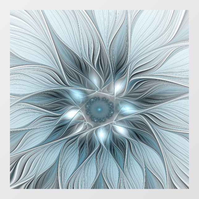 Autocollant Pour Fenêtre Fleur Joyeuse Abstrait gris bleu floral Fractal (Feuille)