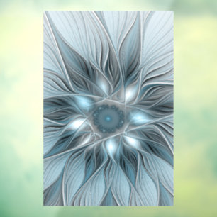 Autocollant Pour Fenêtre Fleur joyeuse abstraite florale fractale bleue gri