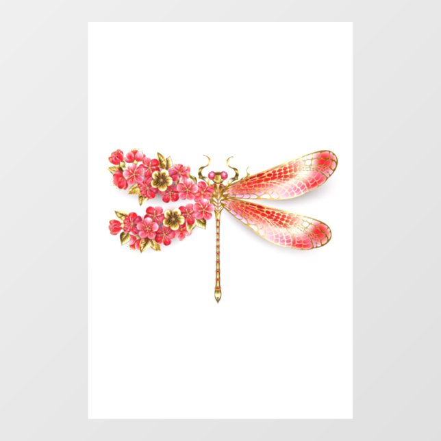 Autocollant Pour Fenêtre Fleur libellule avec sakura bijoux (Feuille)