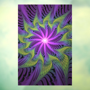Autocollant Pour Fenêtre Fleur verte violette Art abstrait fractal moderne