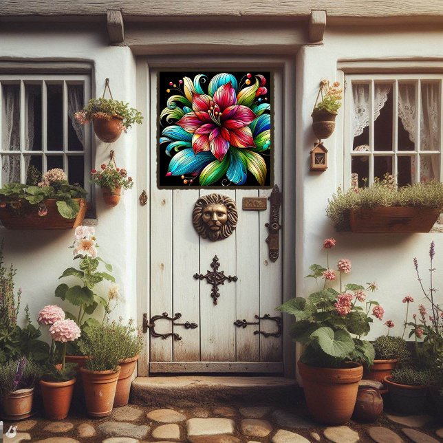 Autocollant Pour Fenêtre Fleurs d'Amaryllis en Whimsical Verre Tiré (Créateur téléchargé)