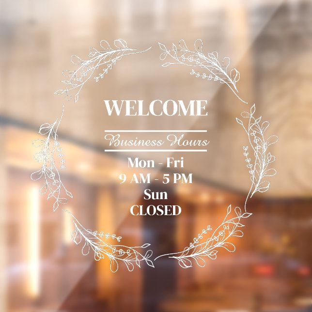 Autocollant Pour Fenêtre Fleurs folkloriques Wreath Business Shop Heures d' (Feuille 2)
