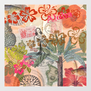 Autocollant Pour Fenêtre Fleurs Vintage Hula Coloré Hawaïen Tropical