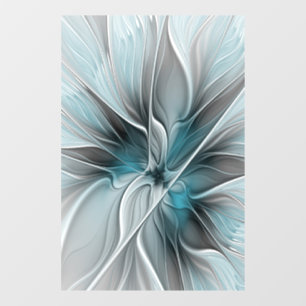Autocollant Pour Fenêtre Floral Fractal Moderne Fleur Abstrait gris bleu