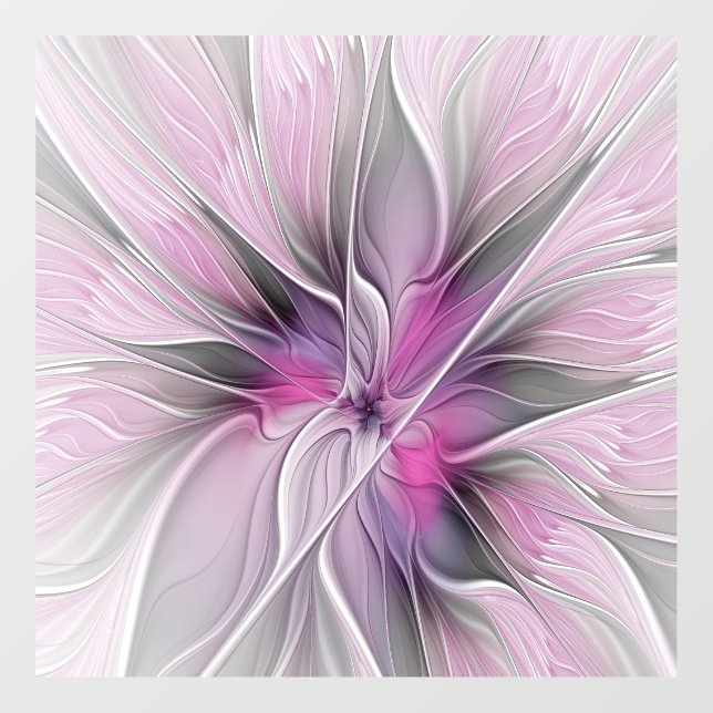 Autocollant Pour Fenêtre Floral Fractal moderne Fleur Abstraite rose gris (Feuille)