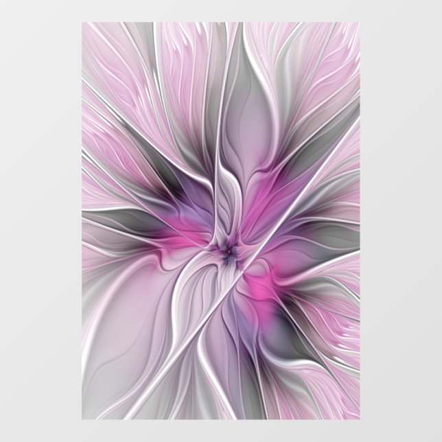 Autocollant Pour Fenêtre Floral Fractal moderne Fleur Abstraite rose gris (Feuille)