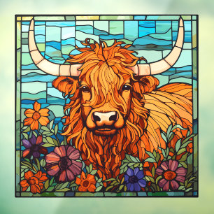 Autocollant Pour Fenêtre Floral Highland Vache Vie agricole Faux Verre tend