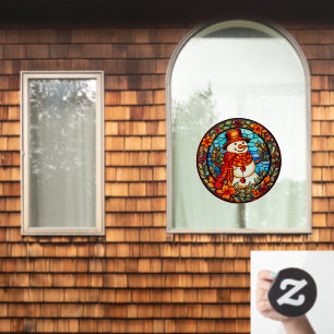 Autocollant Pour Fenêtre Floral hiver souriant Snowman Faux Vitrail