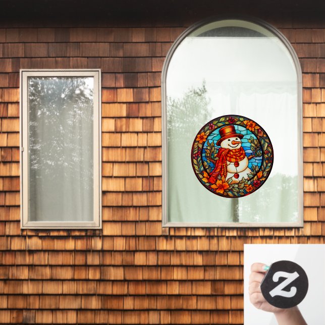Autocollant Pour Fenêtre Floral hiver souriant Snowman Faux Vitrail (Fenêtre d'accueil)