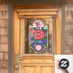 Autocollant Pour Fenêtre Floral Rose Faux Verre Tiré Verre Décor Vie Privat