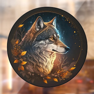 Autocollant Pour Fenêtre Forest Wolf Night Sky Wilderness Animal Art