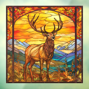 Autocollant Pour Fenêtre Forêt sauvage majestueuse Elk Faux Verre tendu