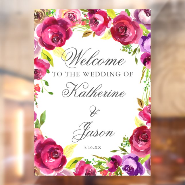 Autocollant Pour Fenêtre Fuchsia Rose Floral Chic Romantique Mariage Bienve (Feuille 2)