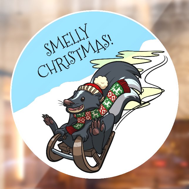 Autocollant Pour Fenêtre Funny Skunk Smelly Christmas! Sled Cartoon (Feuille 2)