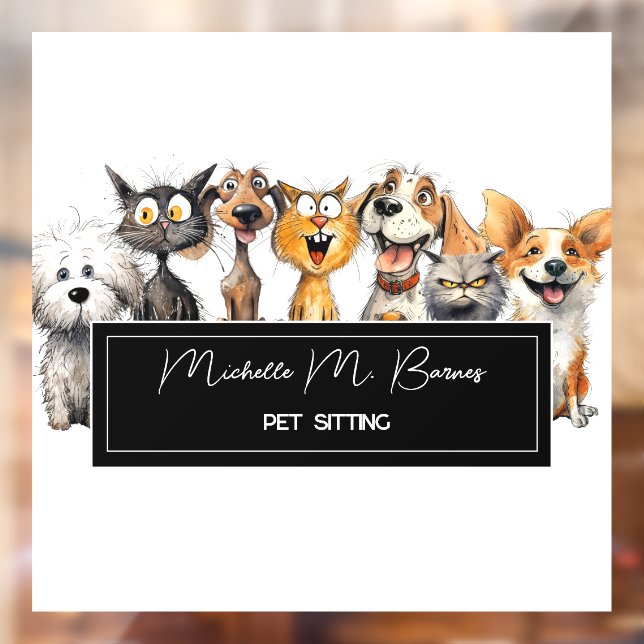 Autocollant Pour Fenêtre Garde d'animaux Drôles Chats Chiens Fous Professio (Feuille 2)