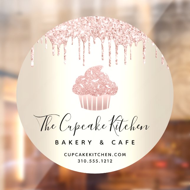 Autocollant Pour Fenêtre Gâteau Cupcake Rose Pailleté Drips Boulangerie Pât (Feuille 2)