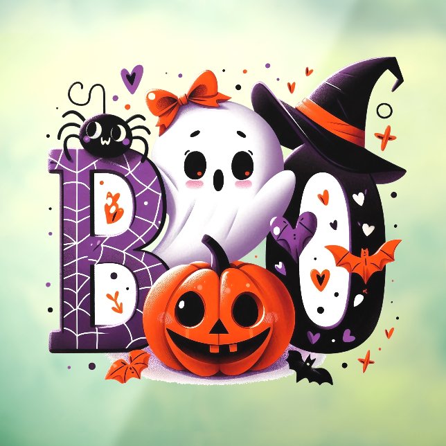 Autocollant Pour Fenêtre Ghost mignon et Halloween Citrouille 'Boo' (Feuille 3)