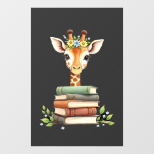 Autocollant Pour Fenêtre Girafe Mignonne Avec Livre Floral Bookworm Bibliot