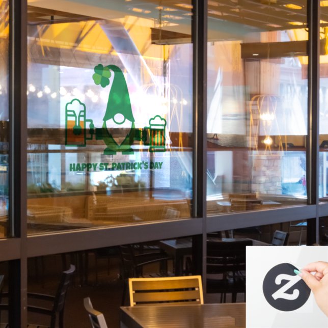 Autocollant Pour Fenêtre Gnome de la Saint-Patrick avec chope de bière (Fenêtre du restaurant)