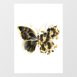 Autocollant Pour Fenêtre Gold flower Butterfly with Black Orchid