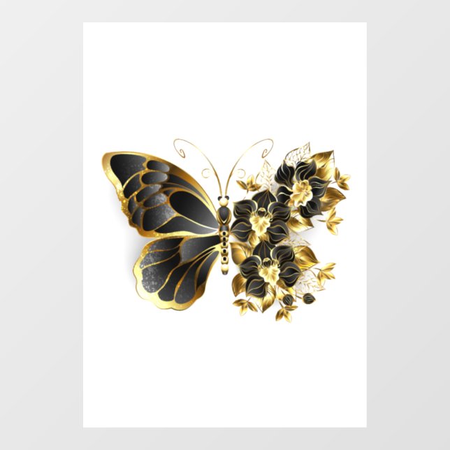 Autocollant Pour Fenêtre Gold flower Butterfly with Black Orchid (Feuille)