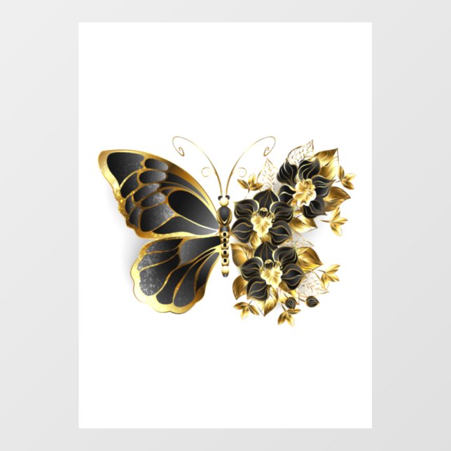 Autocollant Pour Fenêtre Gold flower Butterfly with Black Orchid (Feuille)