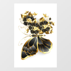 Autocollant Pour Fenêtre Gold flower Butterfly with Black Orchid