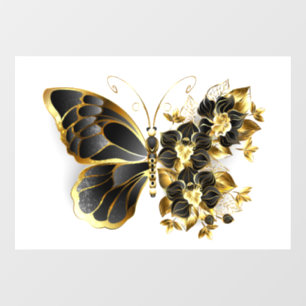 Autocollant Pour Fenêtre Gold flower Butterfly with Black Orchid