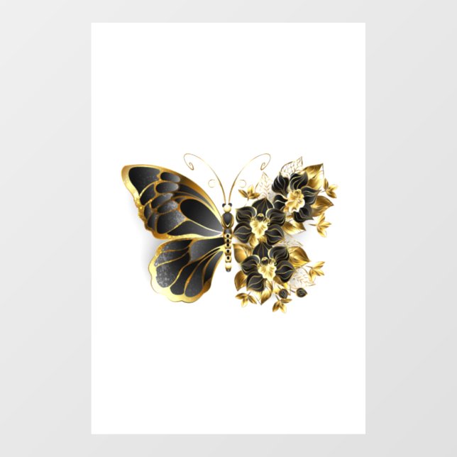 Autocollant Pour Fenêtre Gold flower Butterfly with Black Orchid (Feuille)