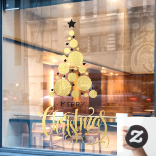 Autocollant Pour Fenêtre Gold Joyeux Noël Arbre des étoiles