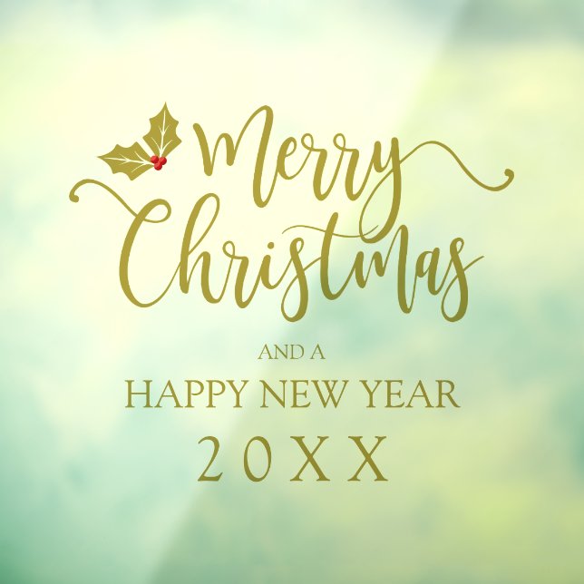 Autocollant Pour Fenêtre Golden Merry Christmas Whimsical Typography Quote  (Feuille 3)