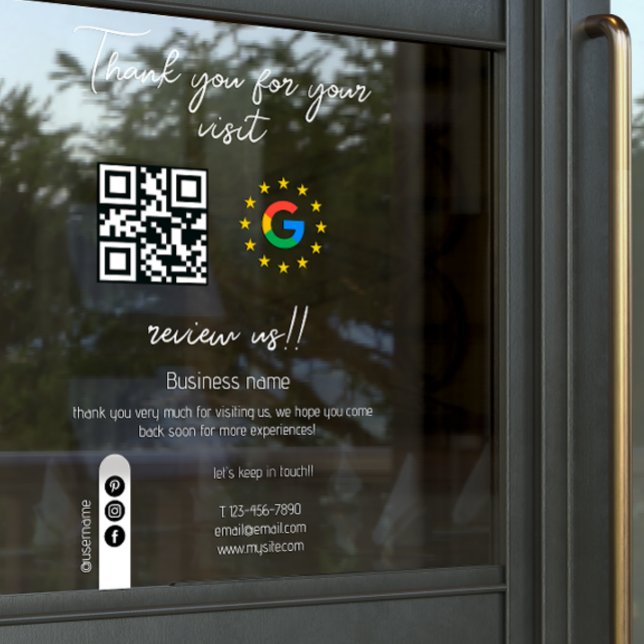 Autocollant Pour Fenêtre Google Avis Mon Entreprise Merci Code Qr (Google Review My Business Thank You Qr Code Window Cling)