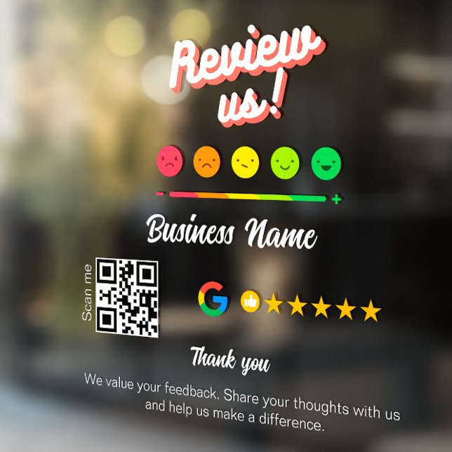 Autocollant Pour Fenêtre Google Avis Mon Entreprise Merci Code Qr (Google Review My Business Thank You Qr Code Window Cling)
