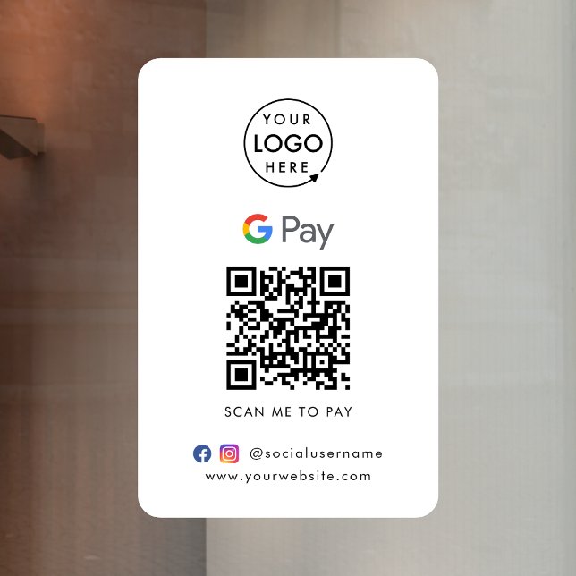 Autocollant Pour Fenêtre Google Pay Code QR | Paiement sans contact pour le ("scan to pay” QR code cash wrap window decal for collecting digital payment by Google Pay.)