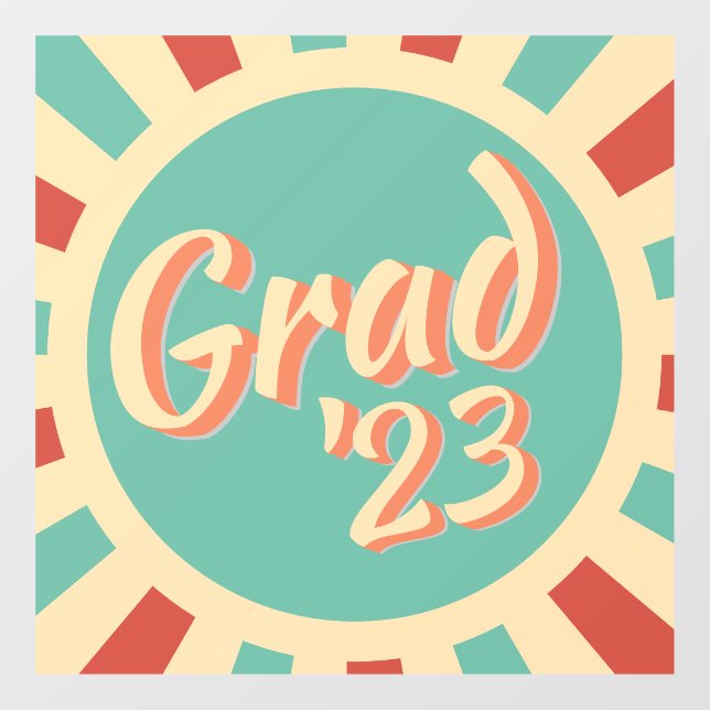 Autocollant Pour Fenêtre Graduation Retro Super Peachy Classe de Graduation (Feuille)