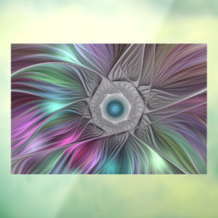 Autocollant Pour Fenêtre Grande Fleur colorée Abstraite Trippy Fractal Art